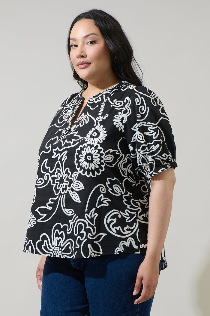Haylie Floral Neli Split Neck Top Curve