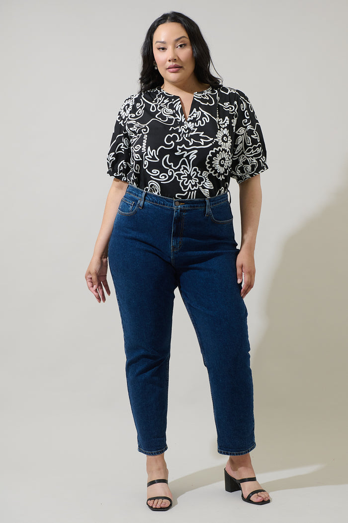 Haylie Floral Neli Split Neck Top Curve