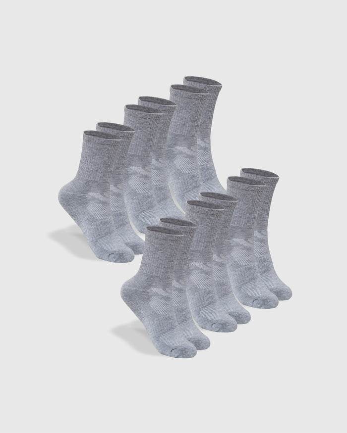 Heather Gray Half Crew Socks 6-Pack, cushioned, seamless, and supportive.