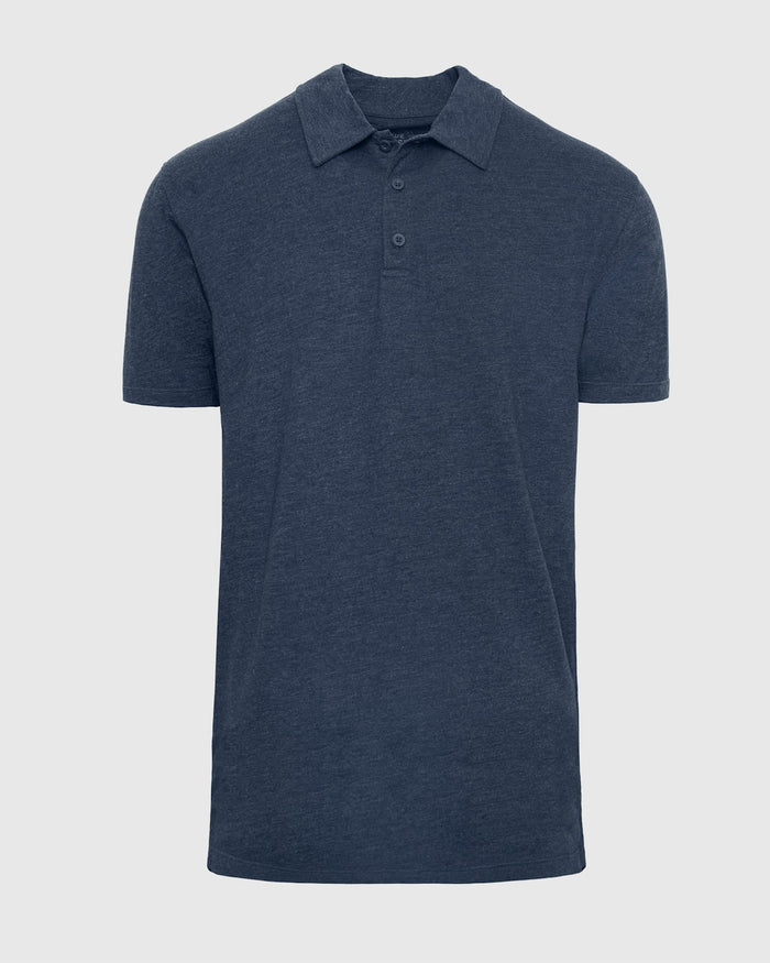 Navy blue polo shirt on a light gray background
