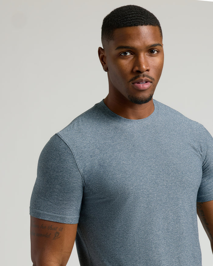 Heather Navy Tall Active Crew Neck 2.0 worn by a man.