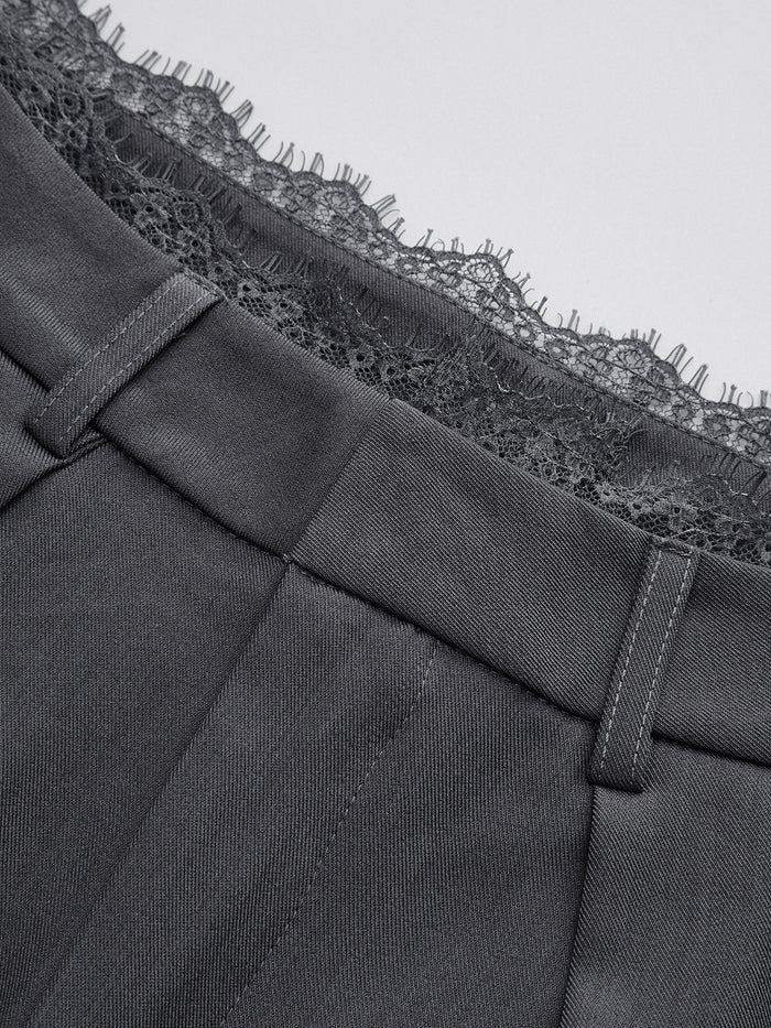 High-Waist Lace Trim Wide-Leg Pants