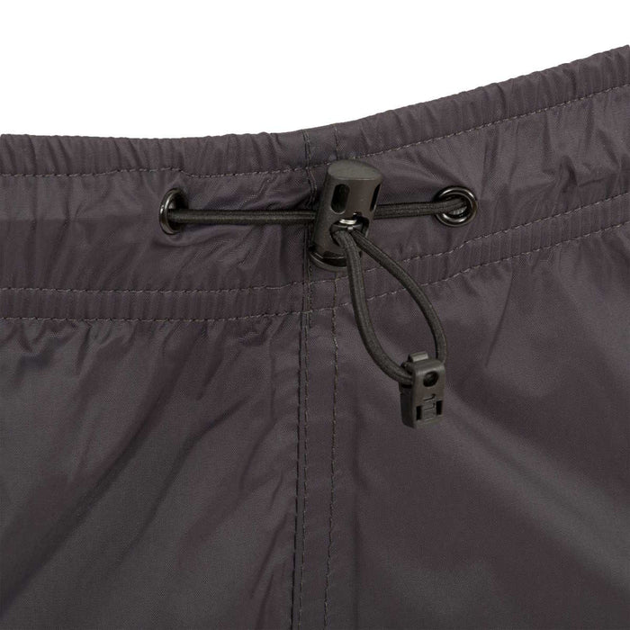 toggle waist tie on highlander charcoal stow and go waterproof trousers