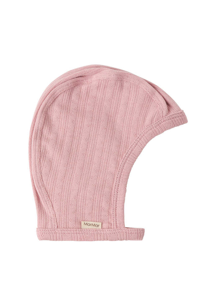 Pink pointelle helmet for baby