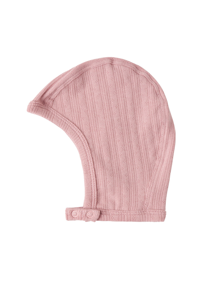 Pink pointelle helmet for baby