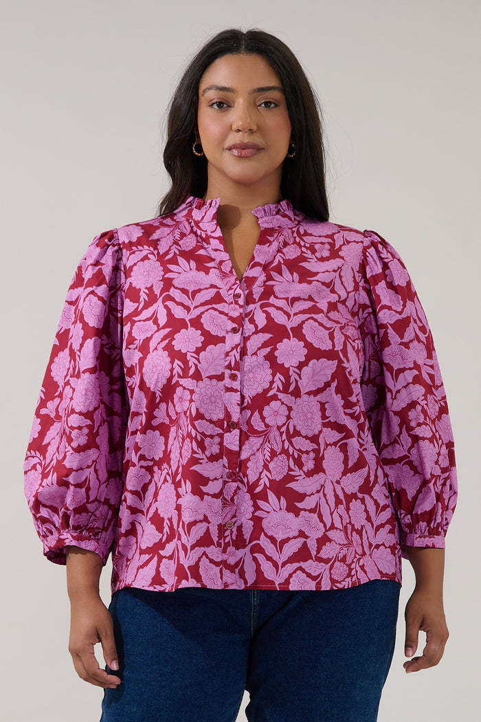 Ima Button Up Top Yunice Floral Curve