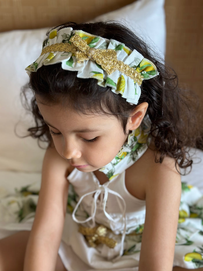 Amalfi Lemon Print Linen Hair Sash - Petite Maison Kids