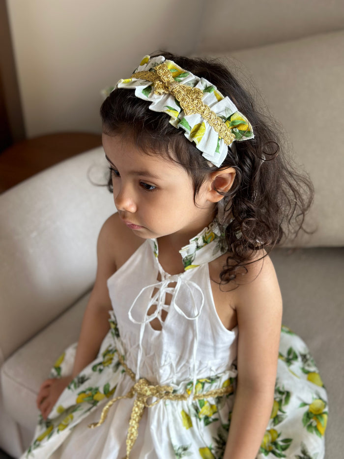 Amalfi Lemon Print Linen Hair Sash - Petite Maison Kids