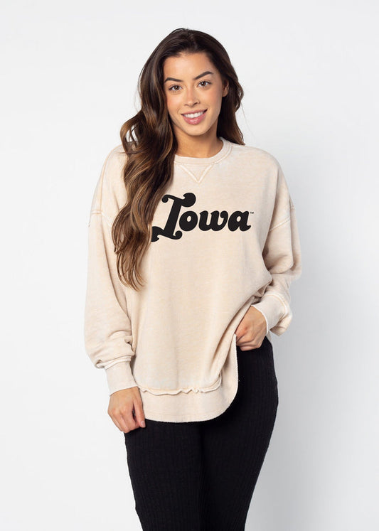 Iowa Hawkeyes Women's Oatmeal Burnout Campus Pullover