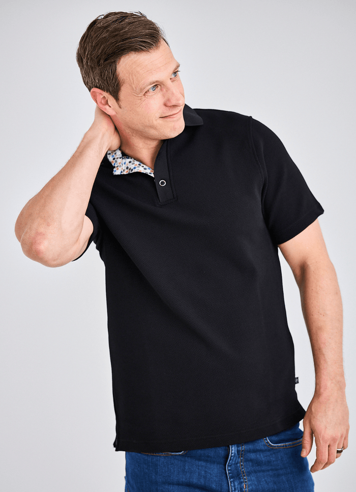 Jefferson Jacquard Stretch Polo - Black - 15585-83685 - Hammer Made