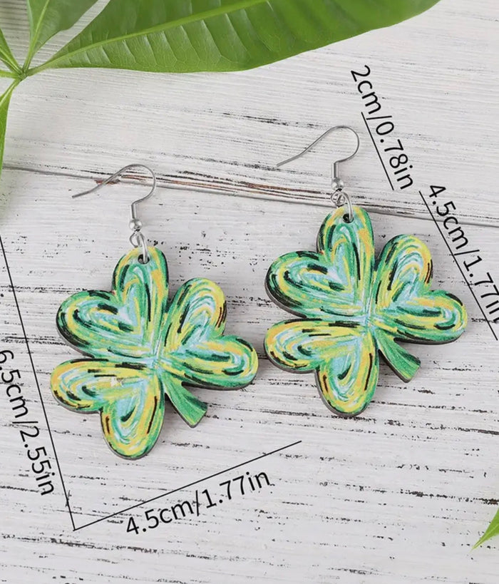 Jewelry - St. Patrick'S Day Painted Shamrock Dangle Earrings, Green