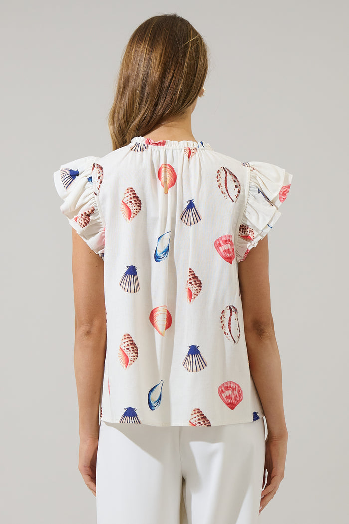 Kara Shells Risette Ruffle Split Neck Top