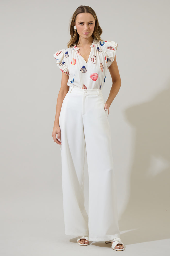 Kara Shells Risette Ruffle Split Neck Top