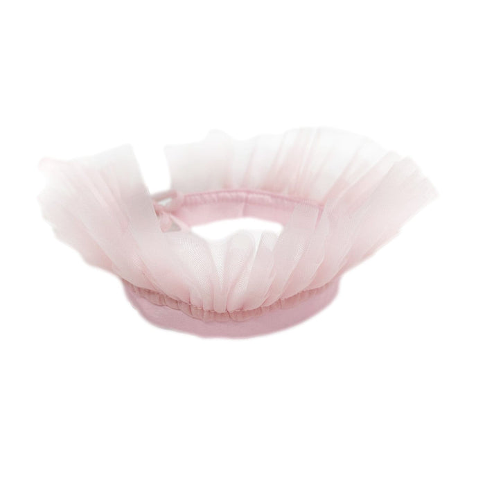 Kellie Crown Hair Sash in blush pink featuring structured pleated tulle crown design on satin headband base – elegant girls special occasion and flower girl hair accessory.