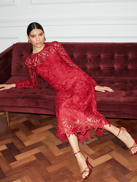 Kendall Red Lace Open Back Dress