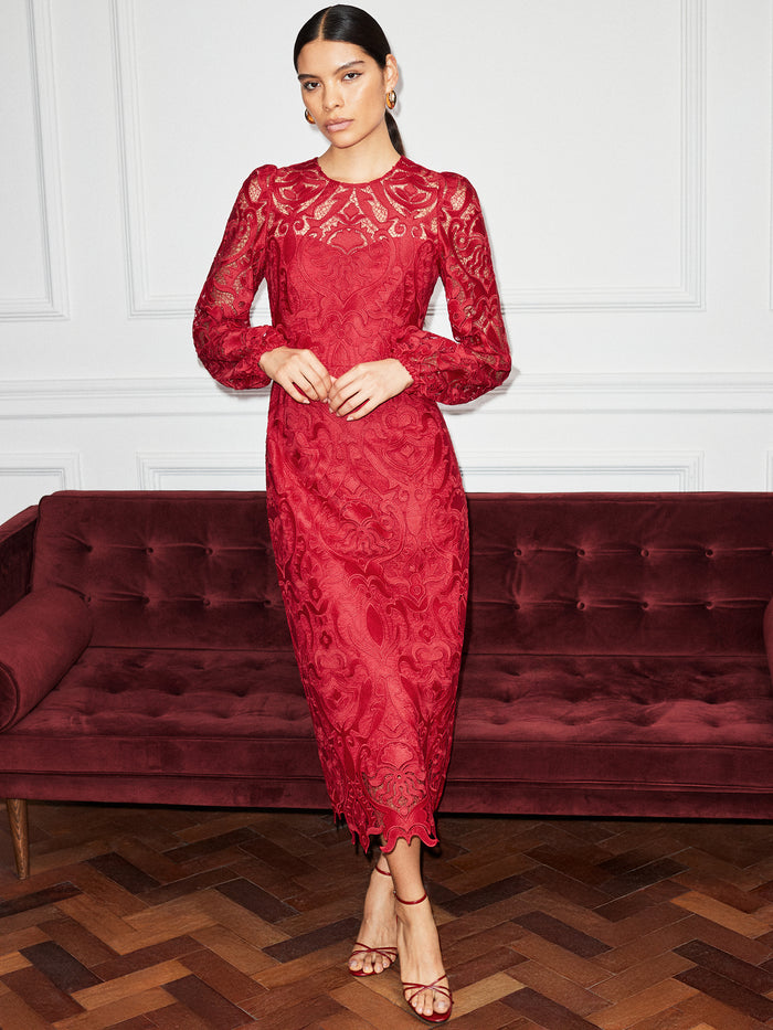 Kendall Red Lace Open Back Dress