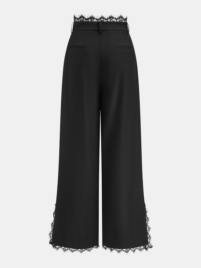Lace Trim Wide-Leg Pants