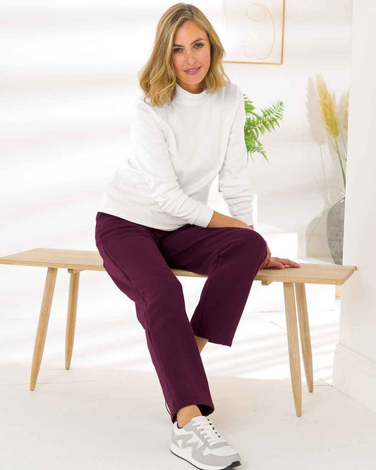 Ladies Cotton Mix Pull On Leisure Trousers - Claret - The Classic Boutique