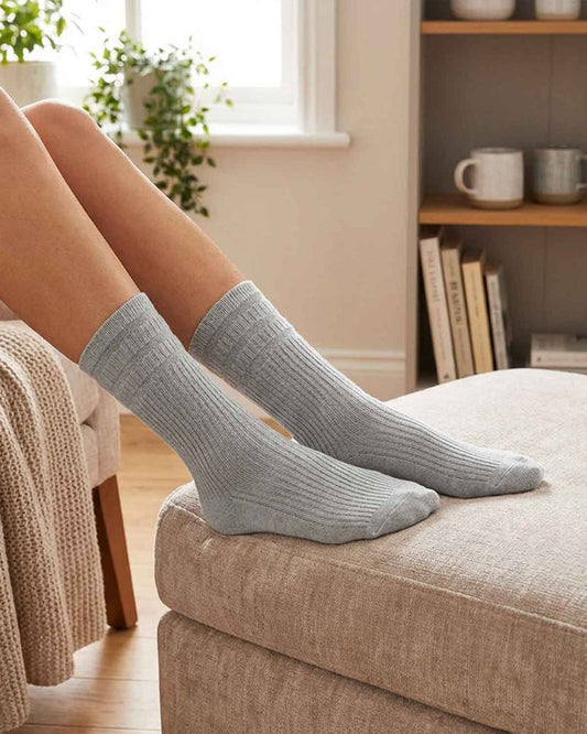 Ladies Wool-Rich Soft Top Socks  - Light Grey - The Classic Boutique