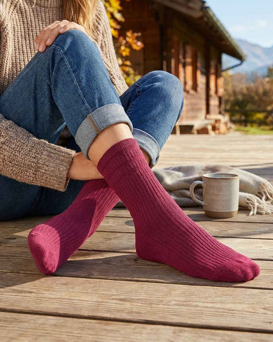 Ladies Wool-Rich Soft Top Socks - Magenta - The Classic Boutique