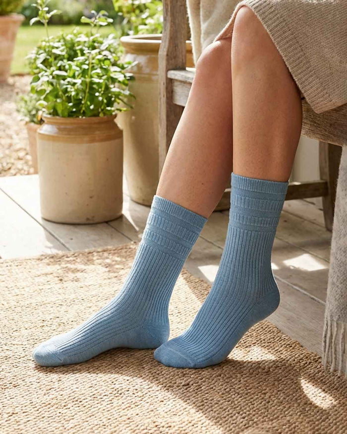 Ladies Wool-Rich Soft Top Socks - Sky Blue - The Classic Boutique