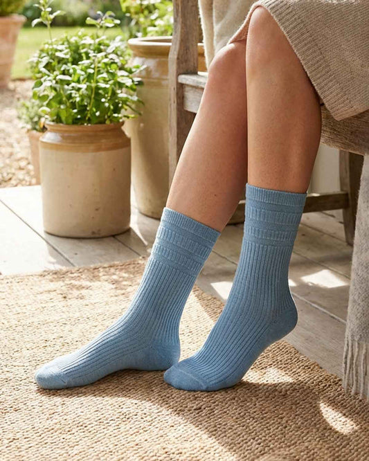Ladies Wool-Rich Soft Top Socks - Sky Blue - The Classic Boutique