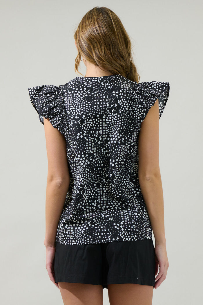 Larsa Onyx Geometric Vance Button Front Blouse