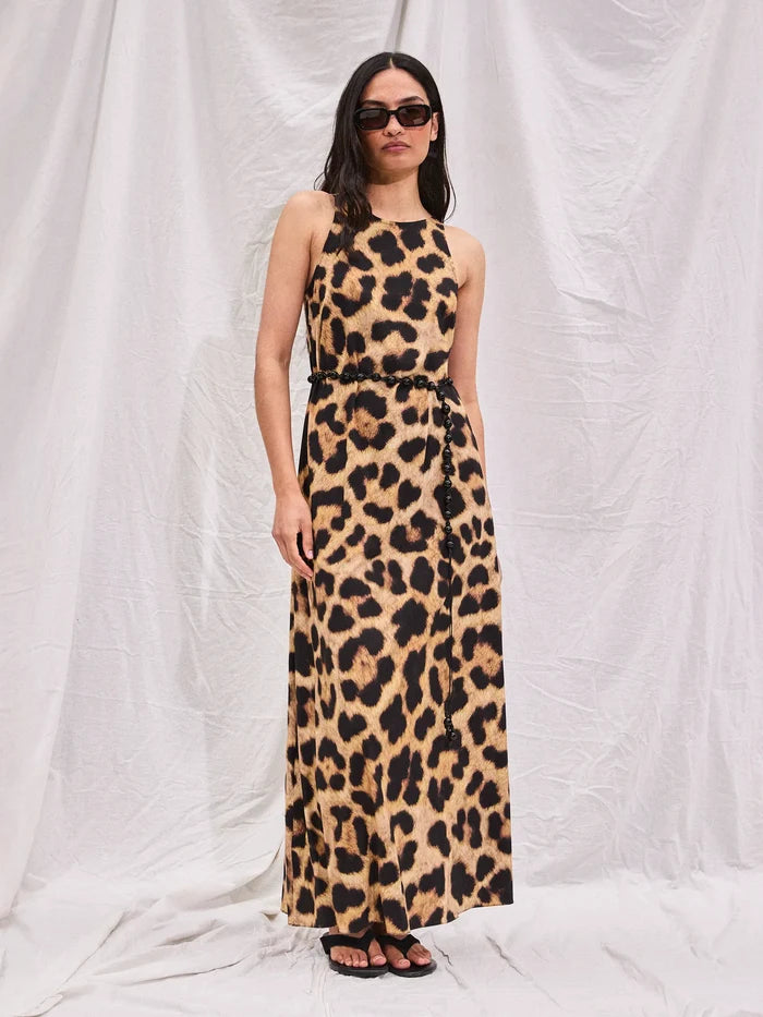 Leopard-Print Racer Maxi Dress