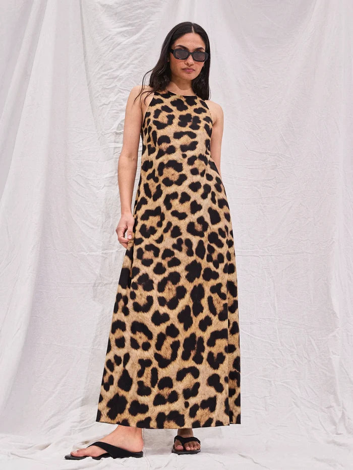 Leopard-Print Racer Maxi Dress
