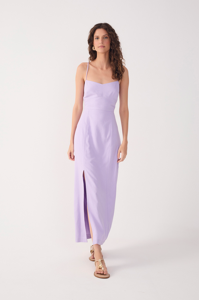 Lilac Topstitching Slit Midi Dress_2