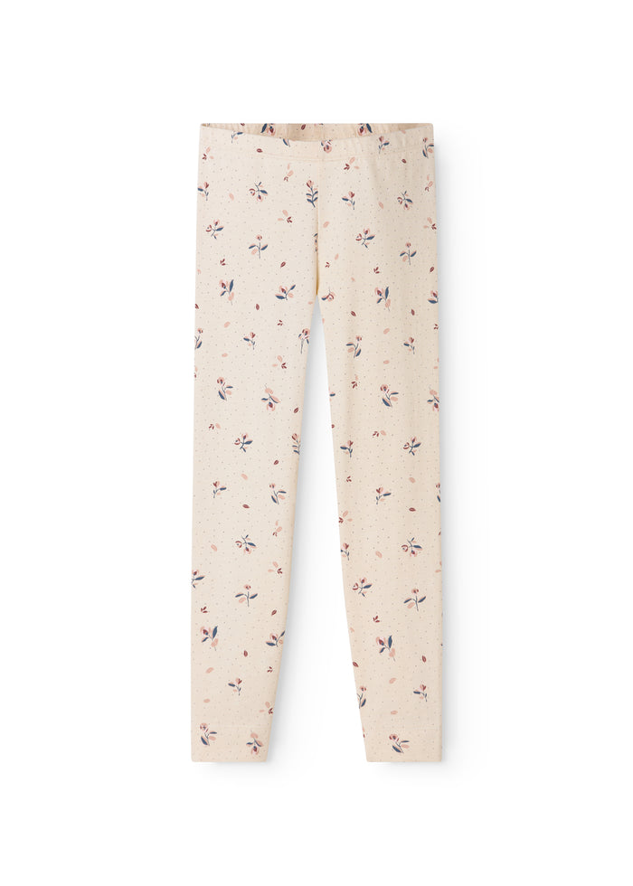 Lyse børneleggings med små rosemønstre og elastisk linning