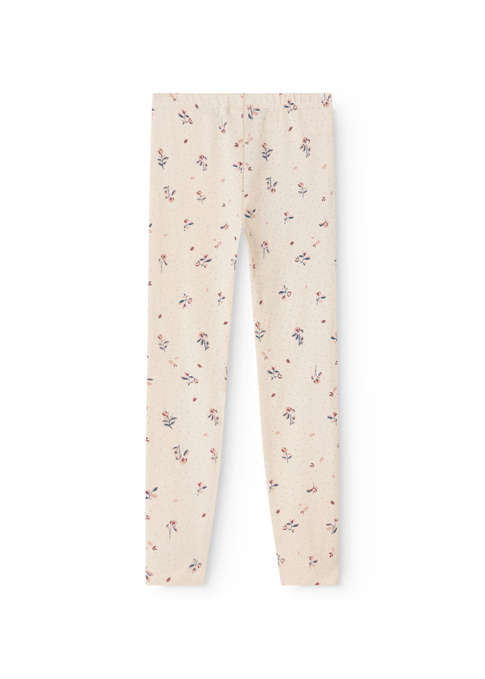 Lyse børneleggings med allover rosemønster og elastisk linning