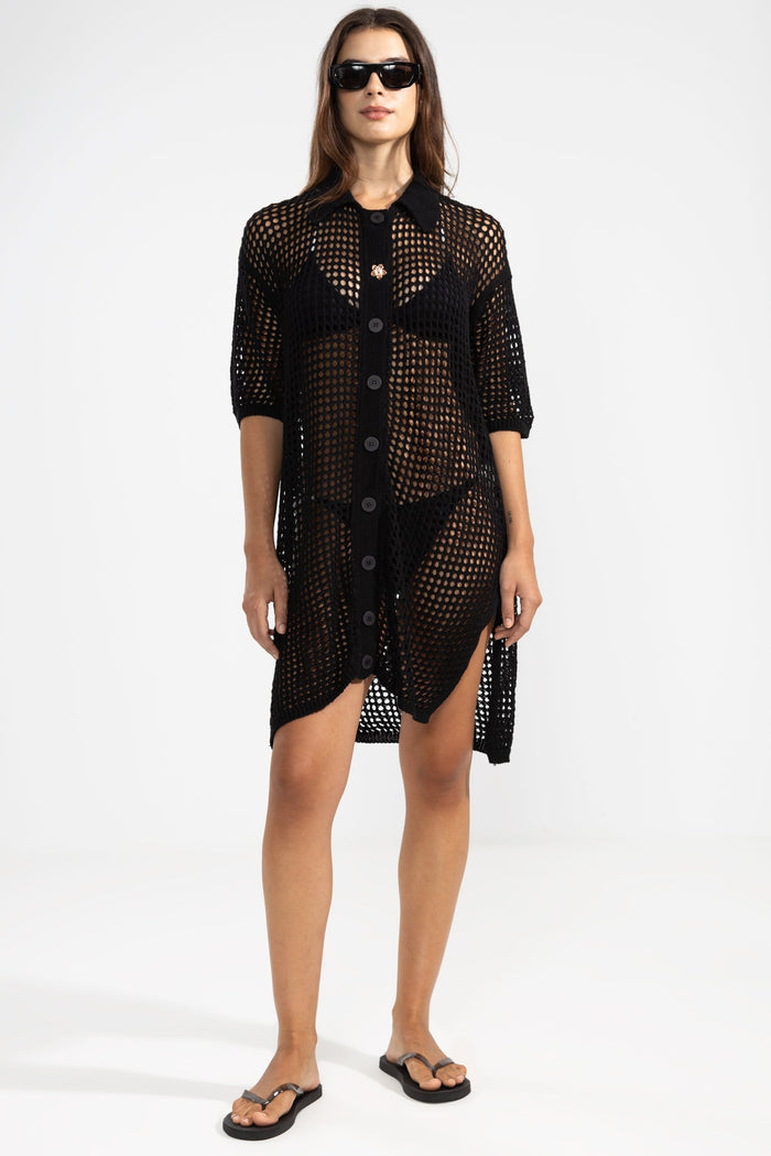 Long Knit Shirt Black - Polonio Uruguay