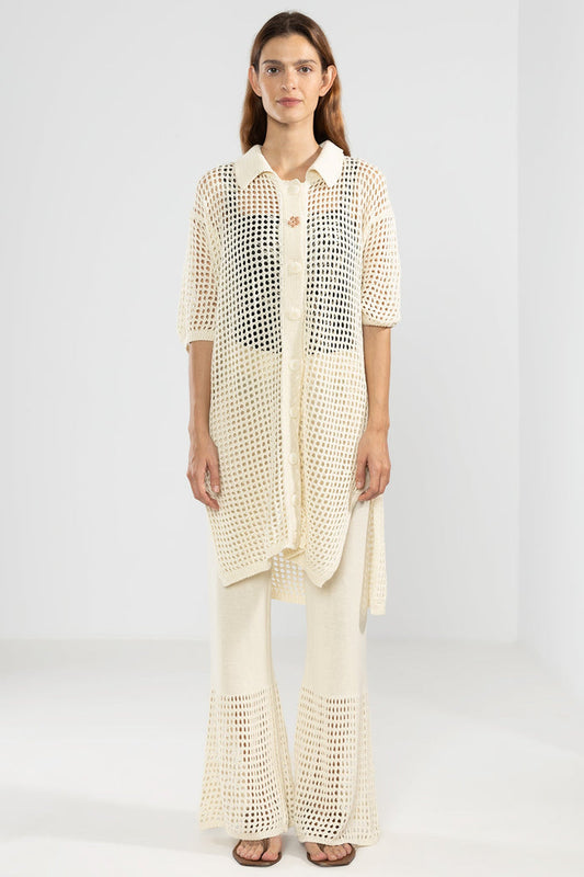 Long Knit Shirt Cream - Polonio Uruguay
