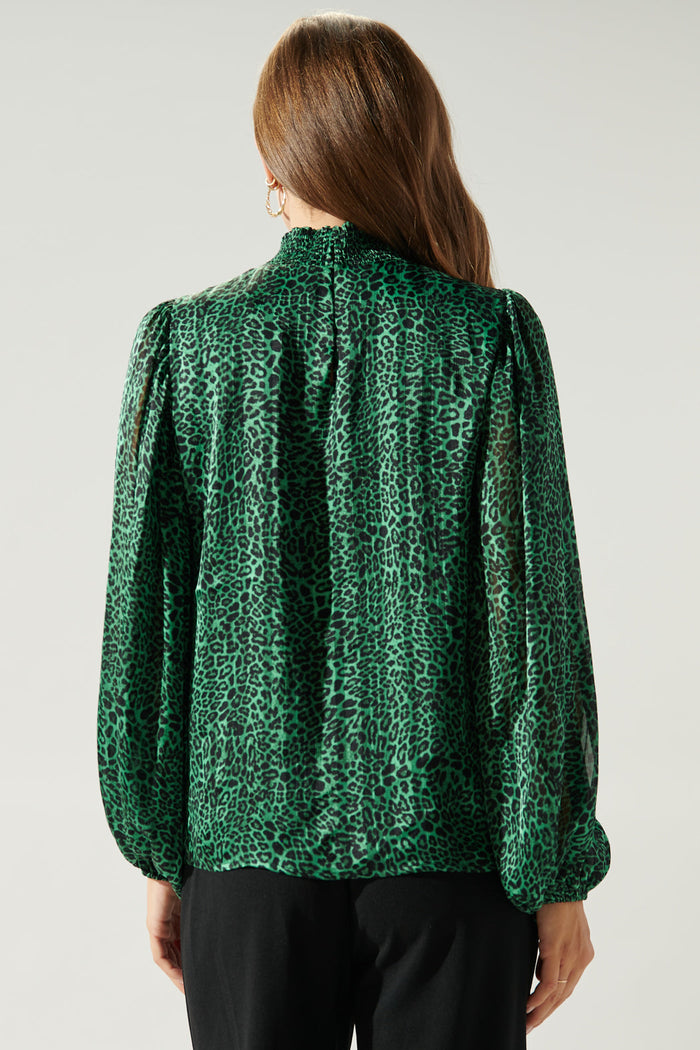 Loren Leopard Figaro Balloon Sleeve Blouse