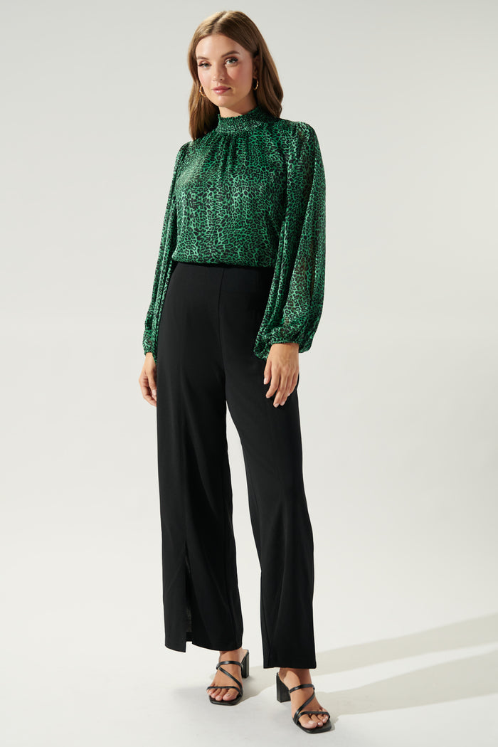 Loren Leopard Figaro Balloon Sleeve Blouse