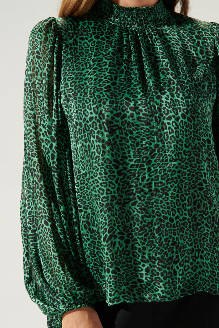 Loren Leopard Figaro Balloon Sleeve Blouse