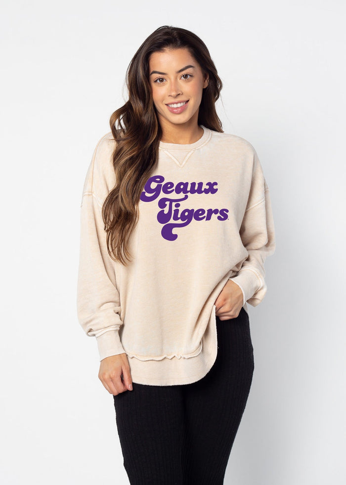 LSU Tigers Women's Oatmeal Burnout Campus Pullover