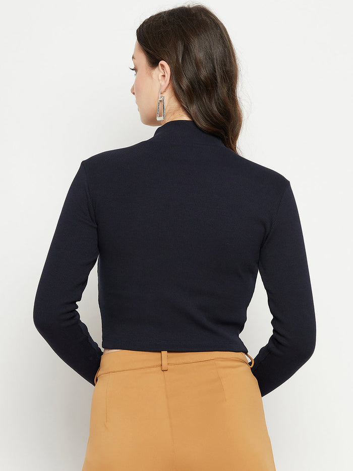 Madame Dark Navy Ribbed Crop Top