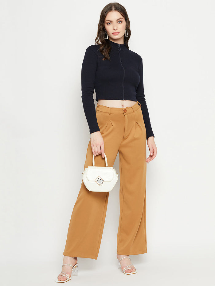 Madame Dark Navy Ribbed Crop Top