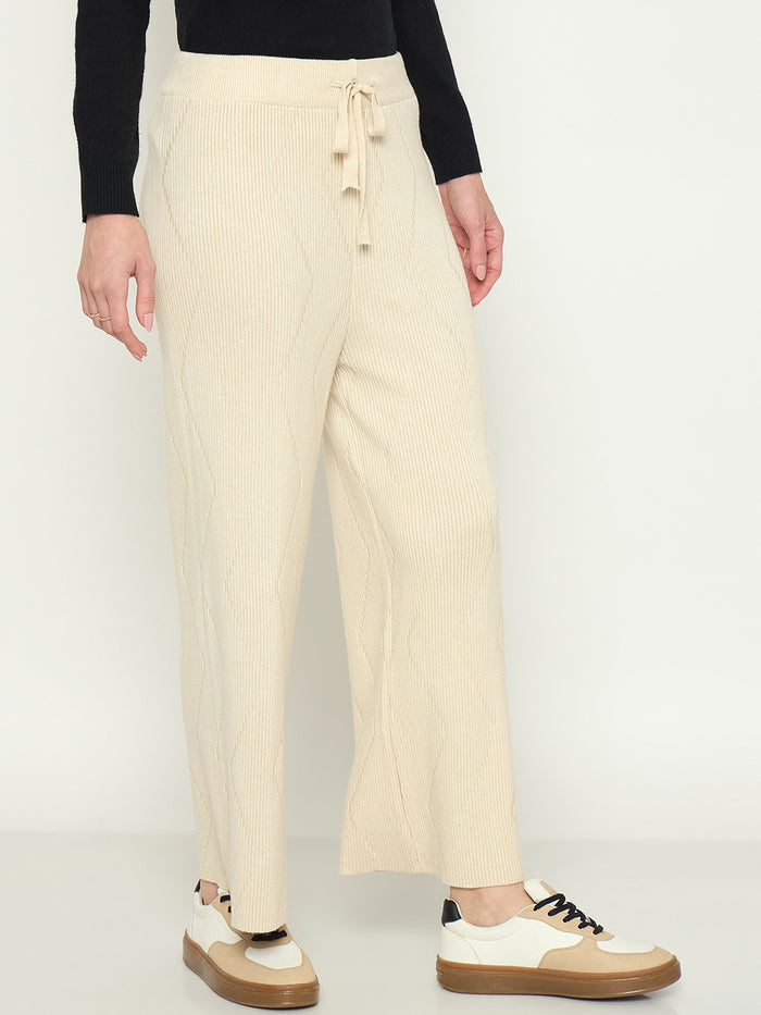 Madame Off White Colour Straight Fit Wool Bottoms