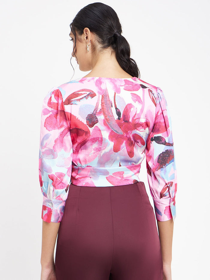 Madame Pink Floral Wrap-Around Crop Top