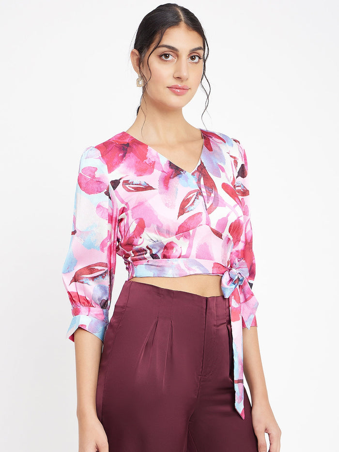 Madame Pink Floral Wrap-Around Crop Top