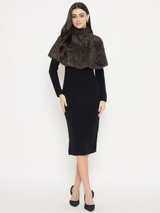Madame Ribbed Black Sweater Dress