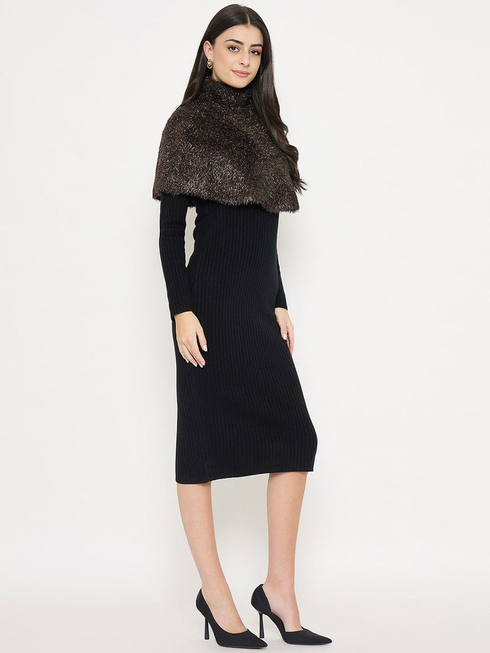 Madame Ribbed Black Sweater Dress