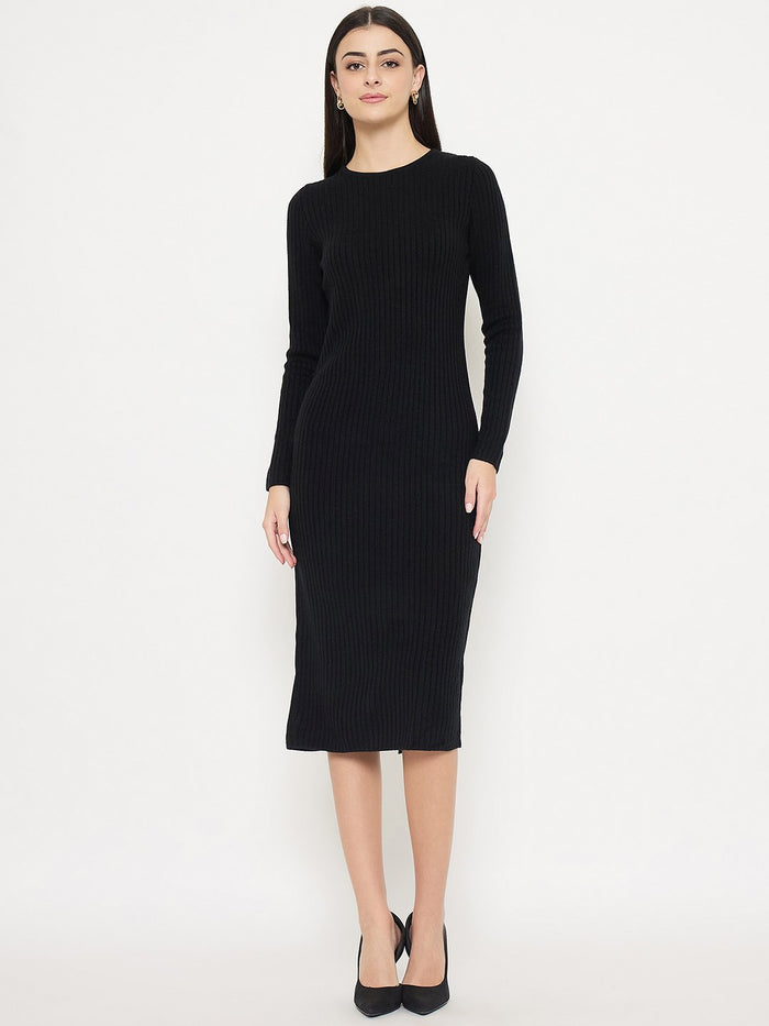 Madame Ribbed Black Sweater Dress