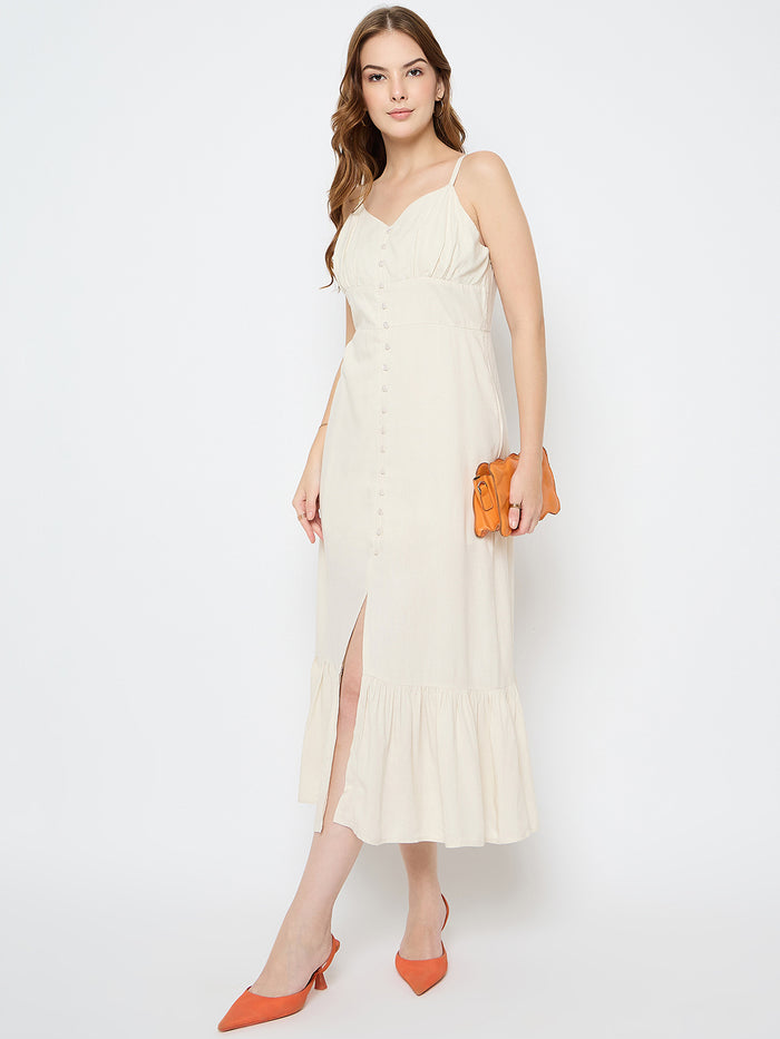 Madame Sleeveless Tiered Off White Maxi Rayon Dress