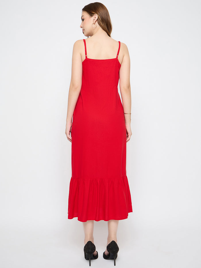 Madame Sleeveless Tiered Red Maxi Rayon Dress