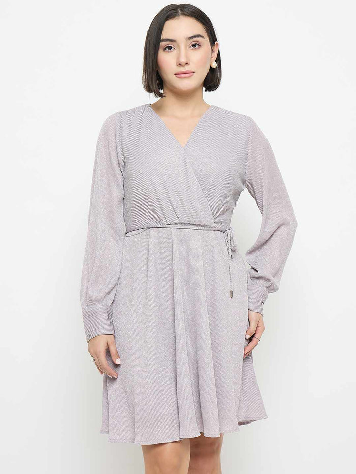 Madame Surplice Neck Lilac Mini Dress