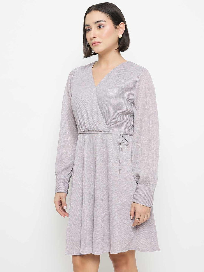 Madame Surplice Neck Lilac Mini Dress